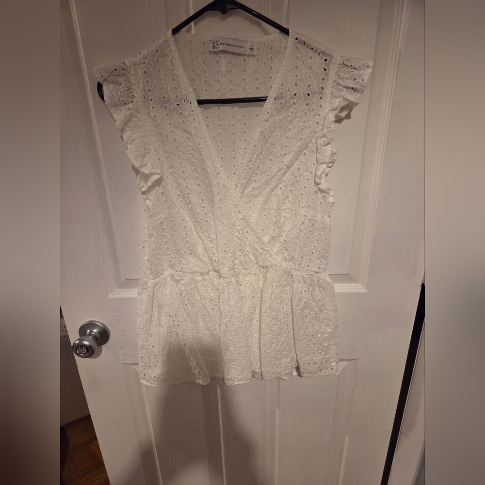 New York & Company White Eyelet Blouse